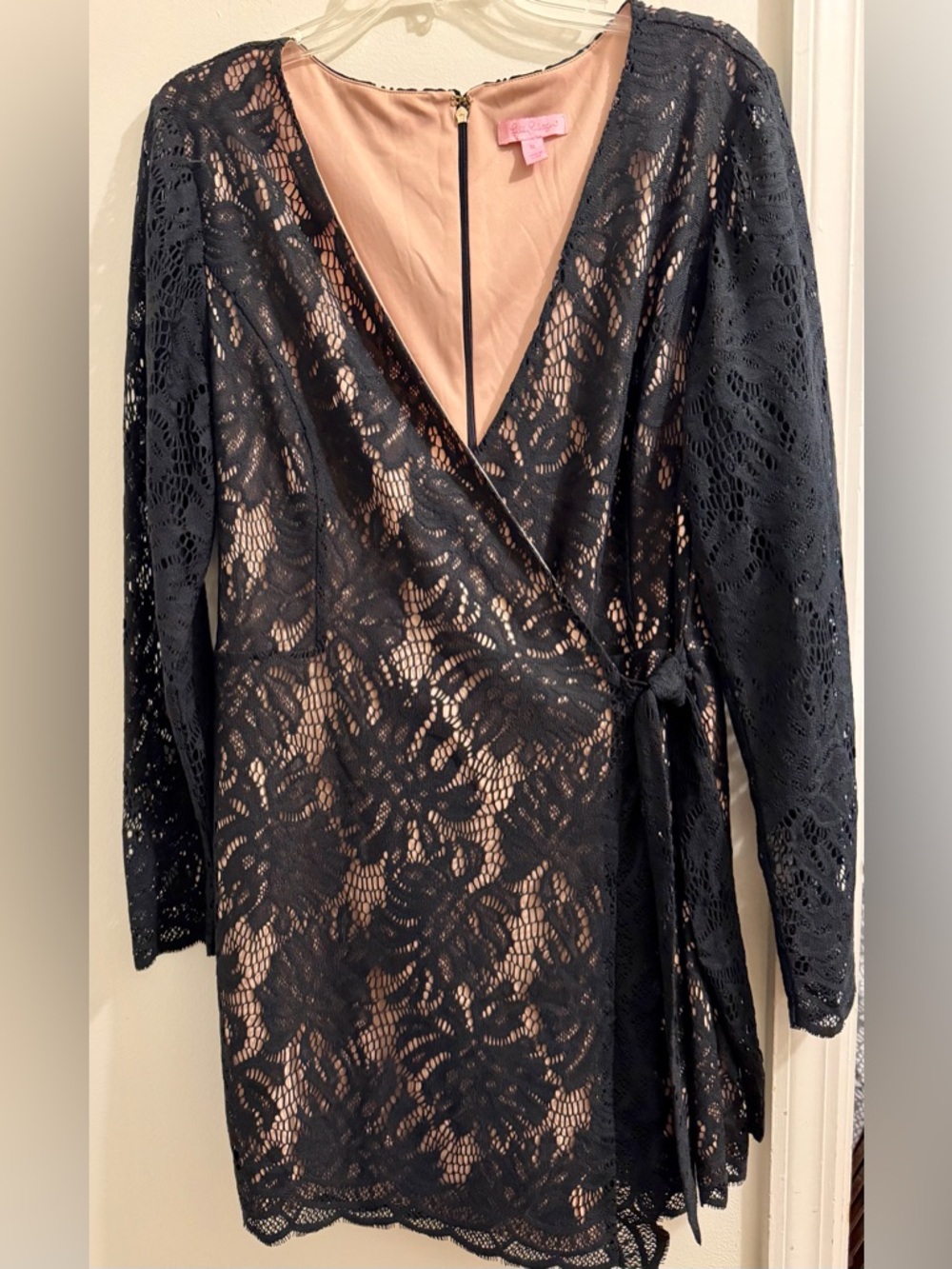 Lilly Pulitzer Black Lace Wrap Tunic with Nude Lining